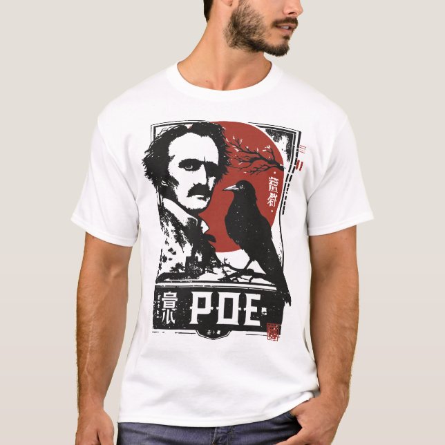 Camiseta Red Sun Edgar Allan Poe | Retrato de escritor góti (Anverso)