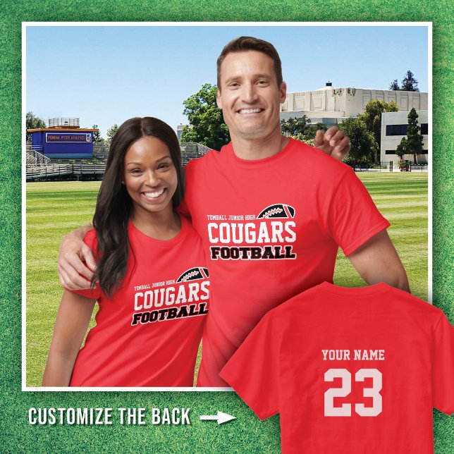 Camiseta Red Tomball Jr. High Cougars Nombre del fútbol # (Subido por el creador)
