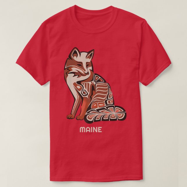 Camiseta Red Tribal Fox Maine Nativo American Artwork Style (Diseño del anverso)