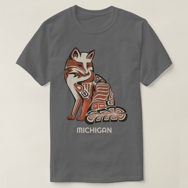 Camiseta Red Tribal Fox Michigan Native American Artwork St (Diseño del anverso)