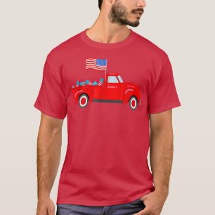 Camiseta Red Truck 4th Of July American Flag Firework USA T