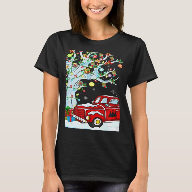 Camiseta Red Truck  Lights Xmas Tree Snowman Red Truck Chri (Anverso)