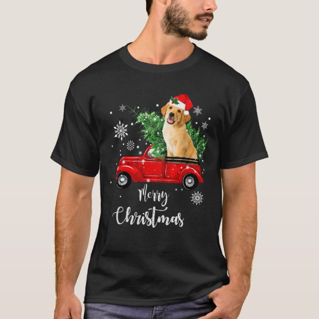 Camiseta Red Truck Merry Christmas Tree Golden Retriever Ch (Anverso)