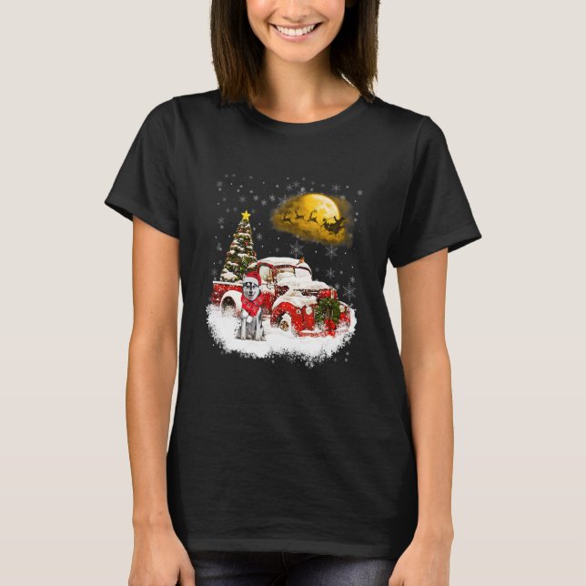 Camiseta Red Truck Xmas Tree Husky Dog Merry Christmas (Anverso)