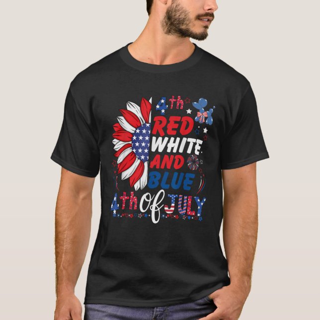 Camiseta Red White And Blue American Flag Sunflower 4th of  (Anverso)