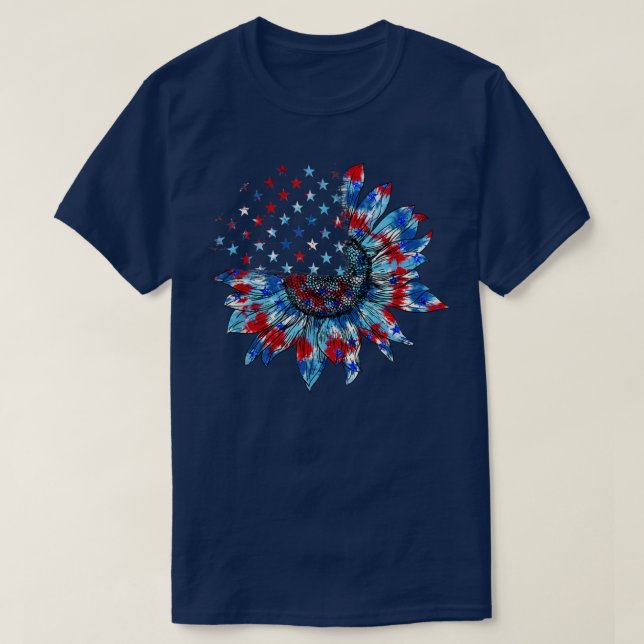 Camiseta Red White And Blue Tie Dye Sunflower 4th Of July  (Diseño del anverso)