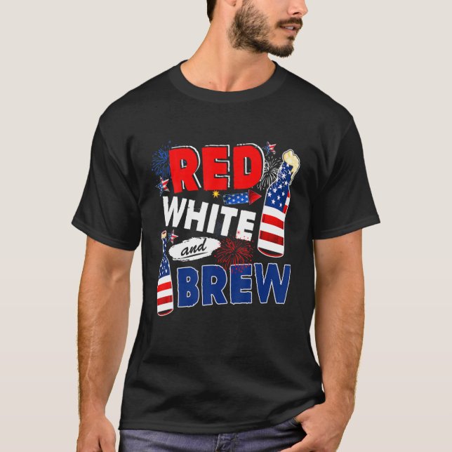Camiseta Red White And Brew Funny Drinking Beer Lover 4Th O (Anverso)