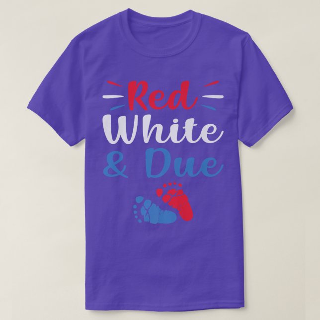 Camiseta Red White And Due 4th of July Pregnancy Announceme (Diseño del anverso)