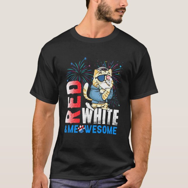 Camiseta Red White And Meowsome Fireworks Cat 4th Of July (Anverso)