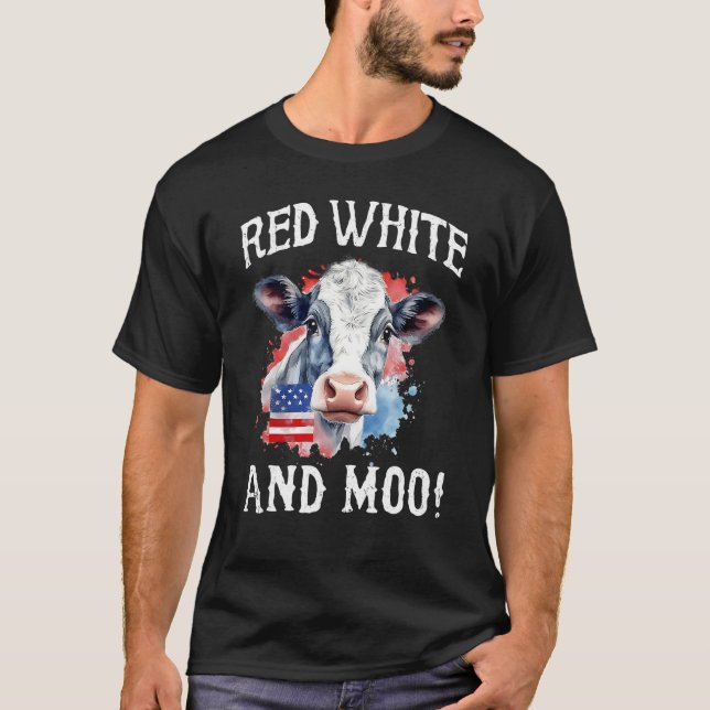 Camiseta Red White and Moo Patriotic Cute Cow USA Flag 4th  (Anverso)
