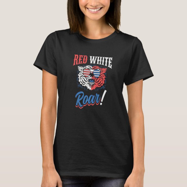 Camiseta Red White and Roar Tiger  Independence 4th of July (Anverso)