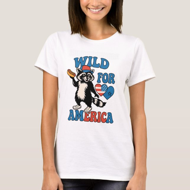 Camiseta  Red White and Teral – Funny Patriotic Raccoon T-S (Anverso)