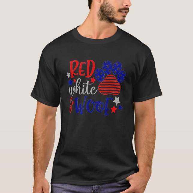 Camiseta Red White And Woof Patriotic Dog  USA Flag 4th Of  (Anverso)