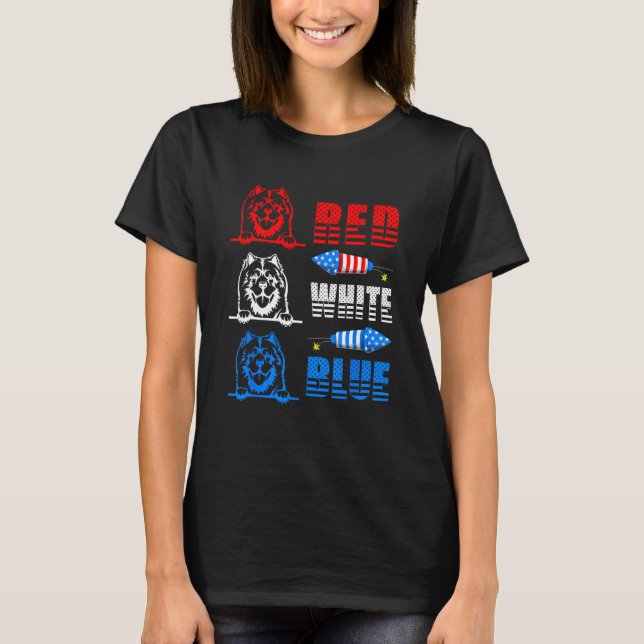 Camiseta Red White Blue Three Cute Chow Chow 4th July Ameri (Anverso)