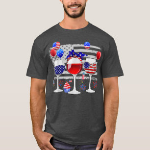 Camiseta Red White Blue Three Wine Glasses American Flag 4t