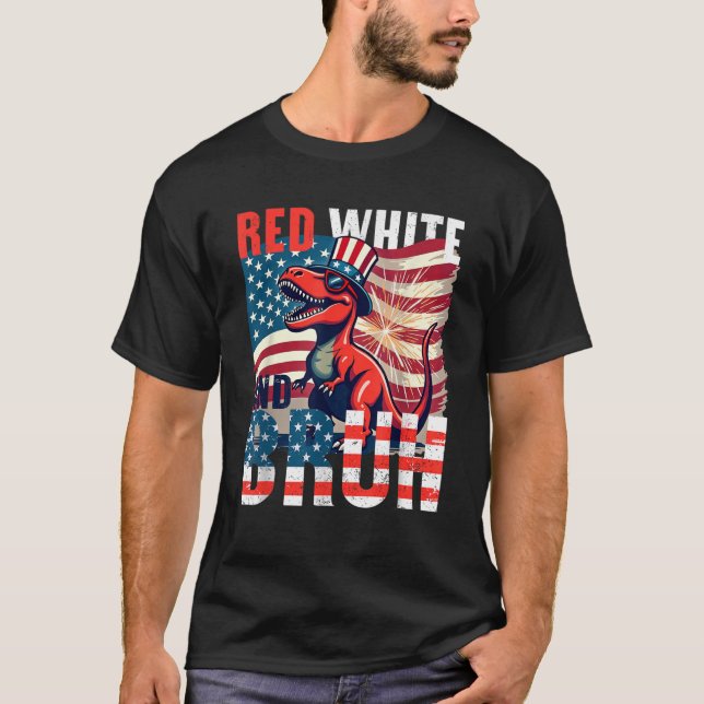 Camiseta Red White Bruh Dinosaur Funny USA 4 de julio (Anverso)