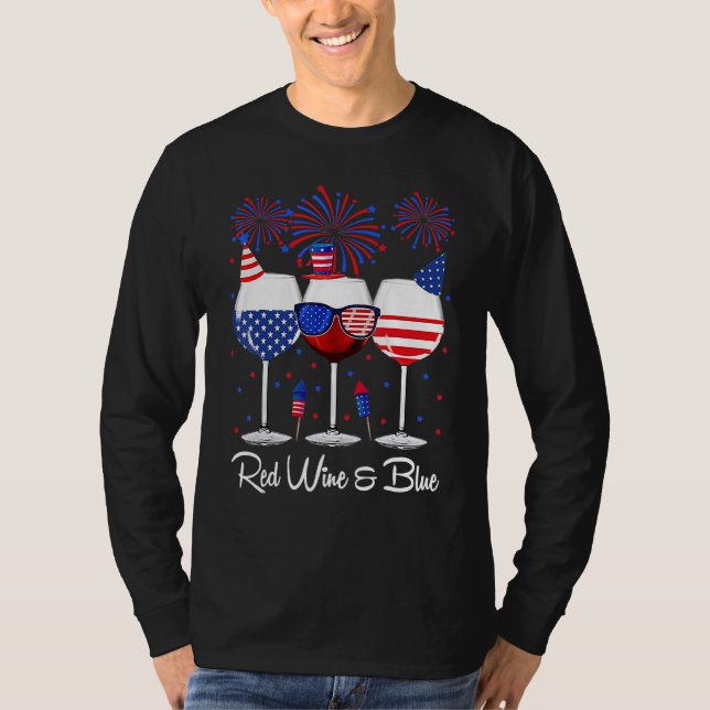 Camiseta Red Wine & Blue 4th Of July Wine Red White Blue Wi (Anverso)