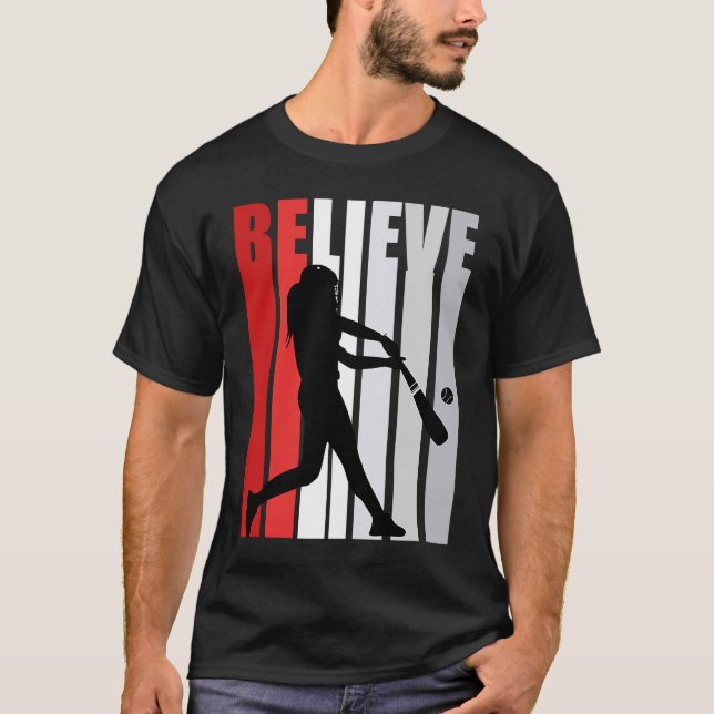 Camiseta Red Womens Believe Baseball Motivational Softball  (Anverso)