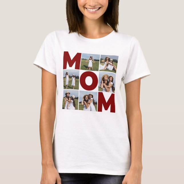 Camiseta Red y blanco 6 Collages de fotos de mamá mujeres (Anverso)