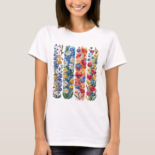 CAMISETA RED YELLOW BLUE WHITE PRETTY WILDFLOWERS (Anverso)