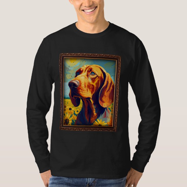 Camiseta Redbone Coonhound Painting Sunflower Flower Mom Wo (Anverso)