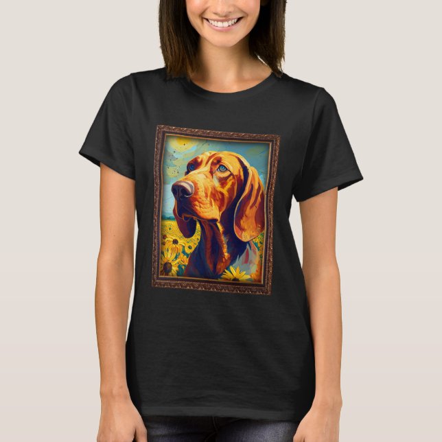 Camiseta Redbone Coonhound Painting Sunflower Flower Mom Wo (Anverso)