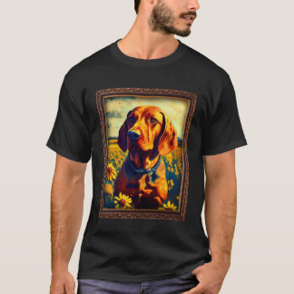 Camiseta Redbone Coonhound Painting Sunflower Flower Mom Wo