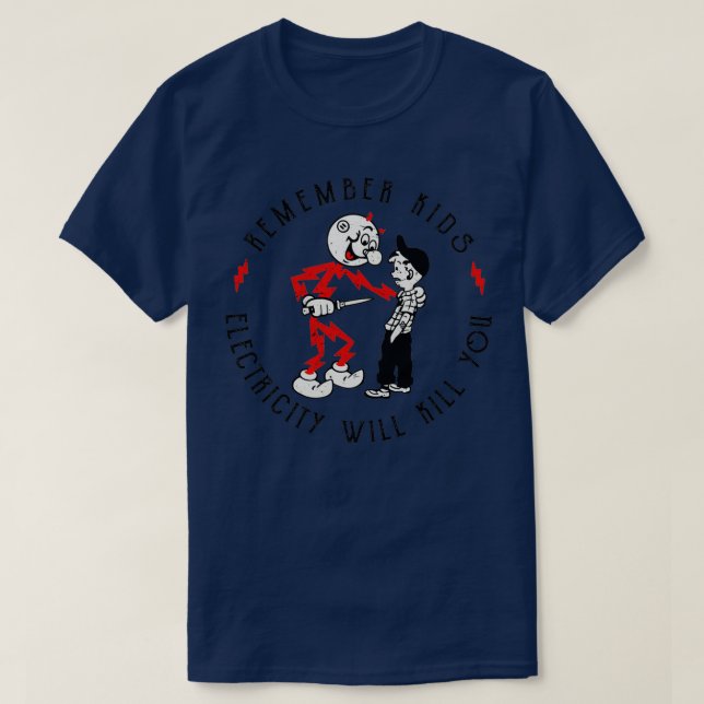 Camiseta Reddy Kilowatt recuerda que la electricidad matará (Diseño del anverso)
