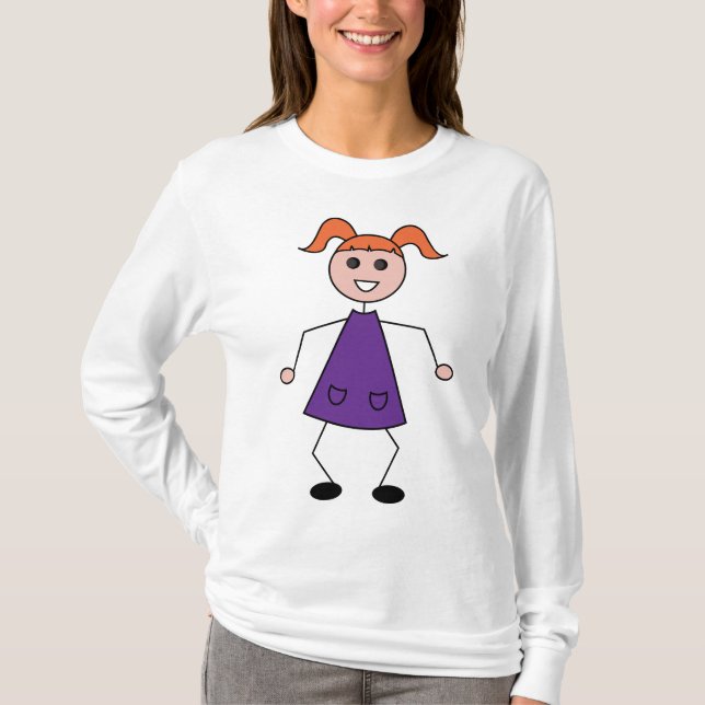 Camiseta Redhead Girl Stick Figure in Purple Dress (Anverso)