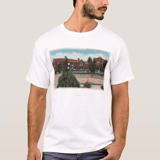 Camiseta Redlands, CA - vista de la biblioteca sonriente (Anverso)