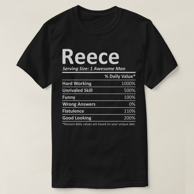 Camiseta REECE Nutrition Funny Cumpleaños Nombre Personaliz (Diseño del anverso)