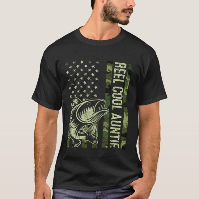 Camiseta Reel Cool Auntie Camouflage American Flag Fishing (Anverso)
