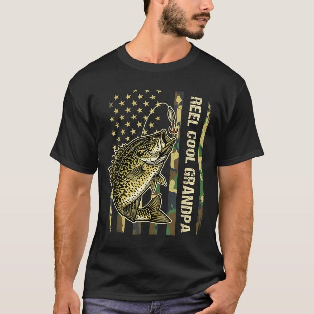 Camiseta Reel Cool Grandpa Crape Fishing Camo American Flag (Anverso)