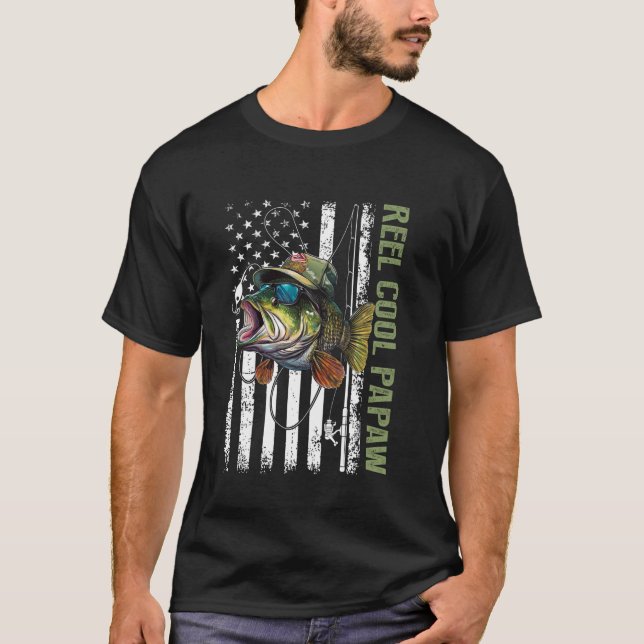 Camiseta Reel Cool Papaw Camouflage American Flag Funny Dad (Anverso)