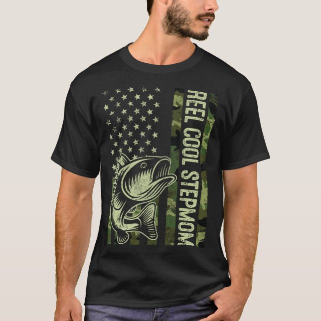 Camiseta Reel Cool Stepmom Camouflage American Flag Fishing (Anverso)