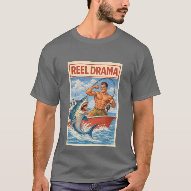 Camiseta Reel Drama Shark Fisherman | Funny Retro Boating (Anverso)