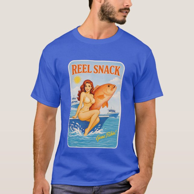 Camiseta Reel Snack Retro Pin-Up Red Snapper Fishing Boater (Anverso)