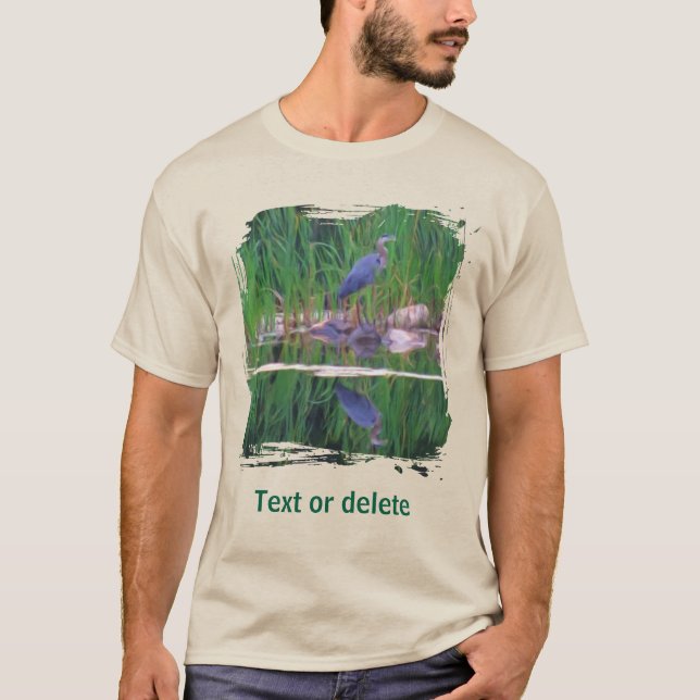 Camiseta Reflejos de Garza Azul Pintura de Animales  (Anverso)