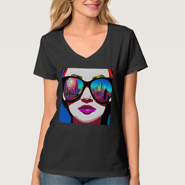 Camiseta Reflexión de la ciudad en mujer gafas de sol (Anverso)