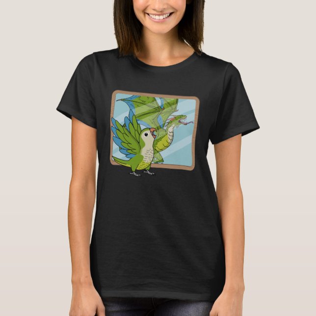 Camiseta Reflexión de loro y dragón I Paraíso verde de monj (Anverso)