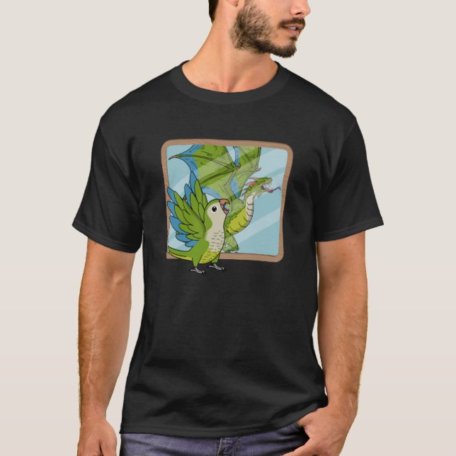 Camiseta Reflexión de loro y dragón I Paraíso verde de monj (Anverso)