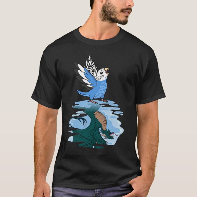 Camiseta Reflexión de loro y dragón sobre el Budgie Budgeri (Anverso)