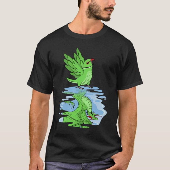 Camiseta Reflexión de loro y dragón sobre el cuello del ani (Anverso)