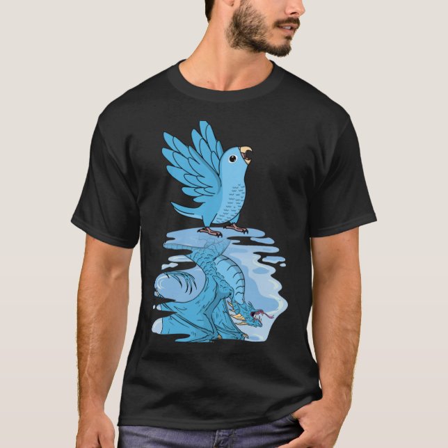 Camiseta Reflexión de loros y dragones en perdigón azul (Anverso)