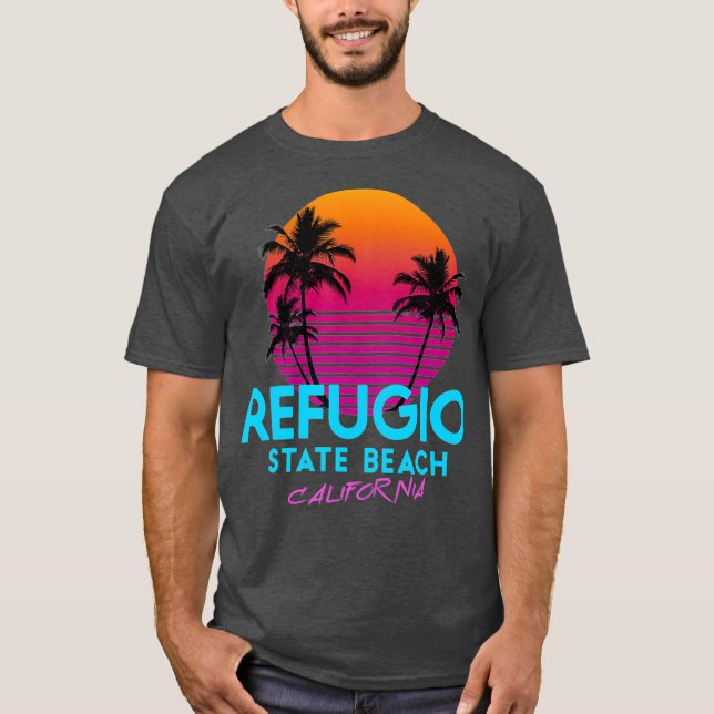 Camiseta Refugio State Beach California Retro Wave 80 (Anverso)