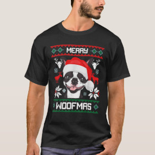 Camiseta Regalo Boston Terrier Merry Woofmas Para Navidades