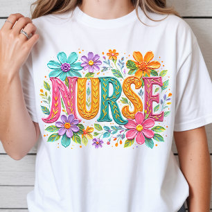 Camiseta Regalo Colorido Floral para Enfermera Registrada