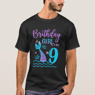 Camiseta Regalo de 9 años cola de sirena 9 cumpleaños Chica