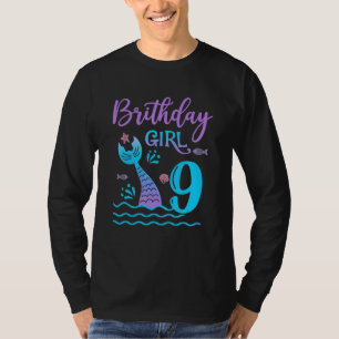 Camiseta Regalo de 9 años cola de sirena 9 cumpleaños Chica