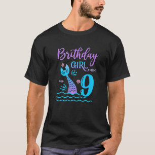 Camiseta Regalo de 9 años cola de sirena 9 cumpleaños Chica